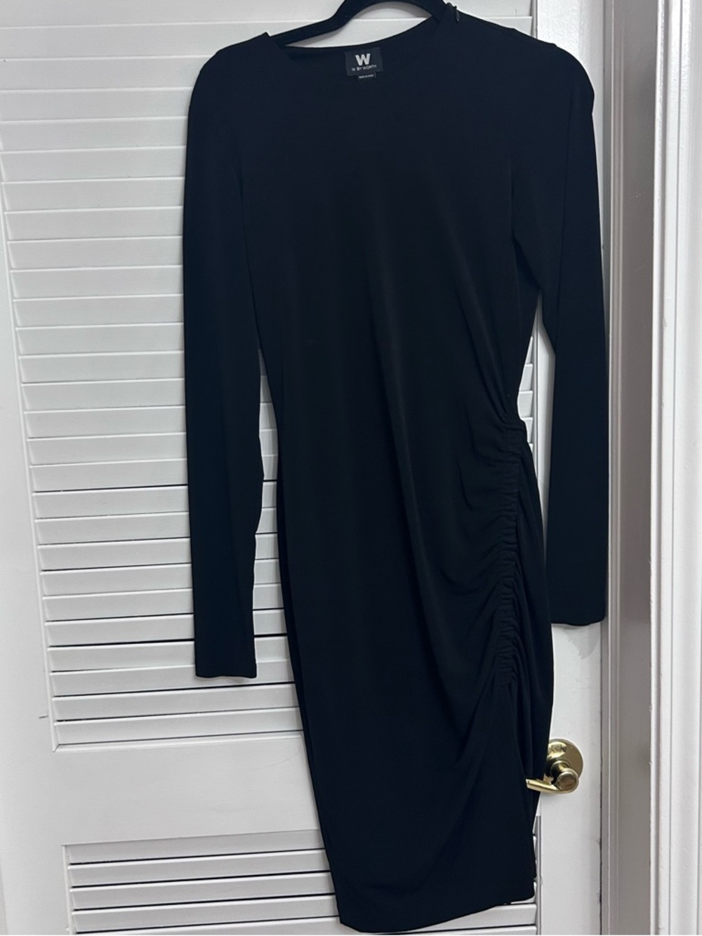 W by Worth Black Long Sleeve Side-Ruched Sheath Dress size 6